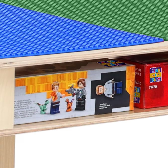 Rectangle Time-2-Play Table with a shelf, along with 22" legs and a LEGO® Compatible Grid of BLUE/GREEN Color