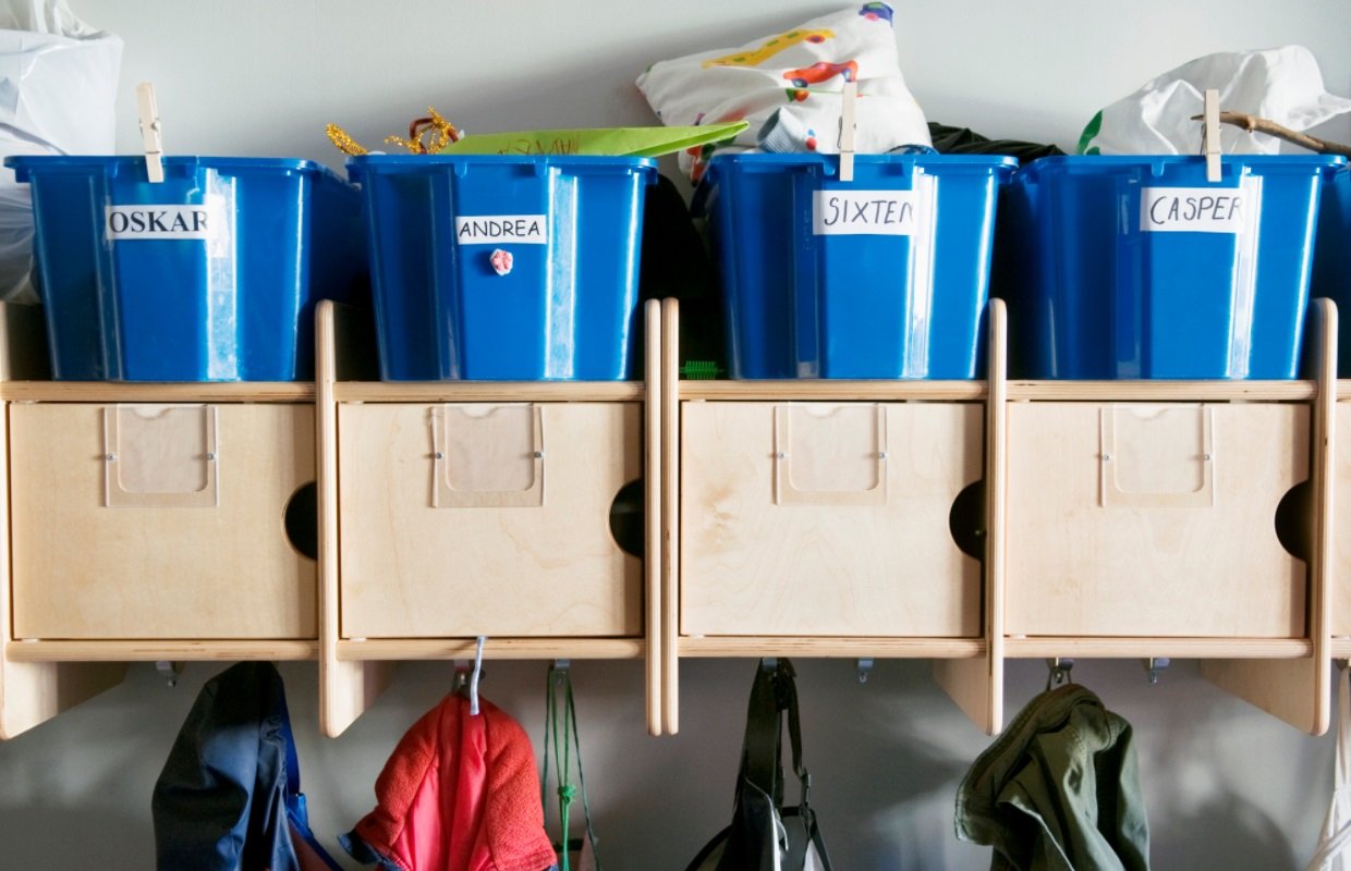 early learning center storage section with children coats